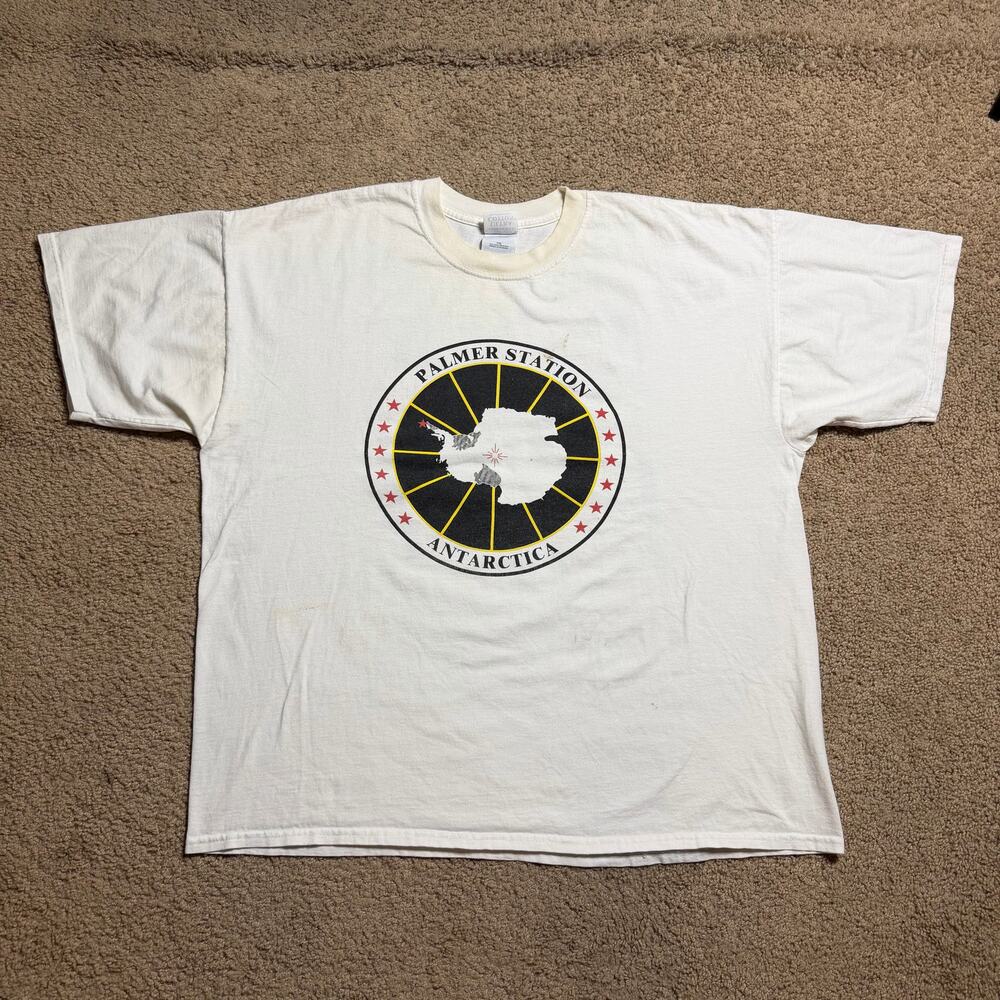 Vintage Y2K Penguins Palmer Station Antarctica T Shirt Mens sz XXL white